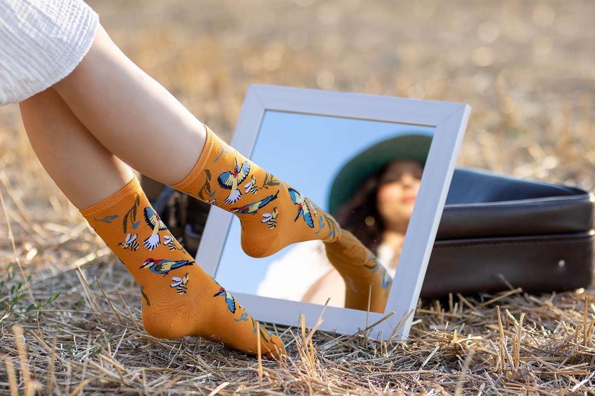 Čarape od Finog Bambusa Ptice Senf