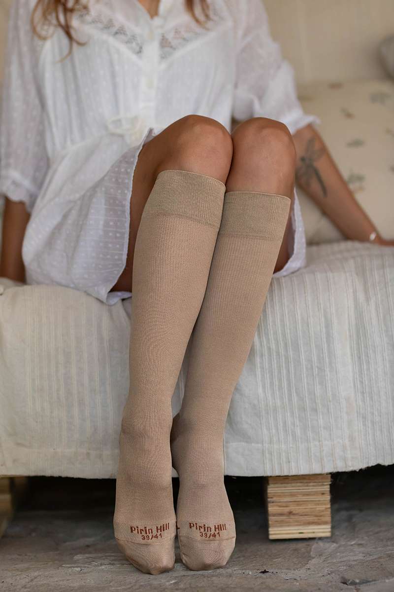 Kompresivne Dokolenice od Merceriziranog Pamuka Bež