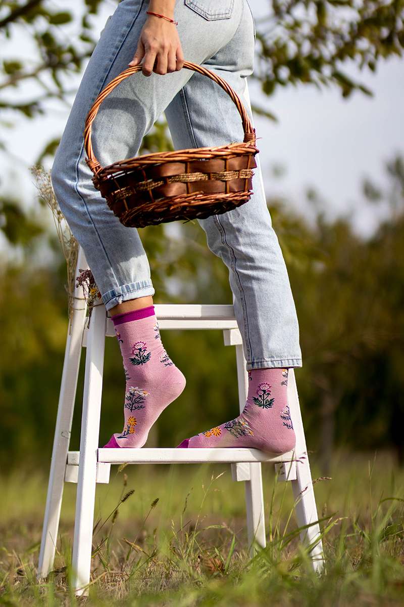 Pamučne Čarape Bilje Ljubičaste