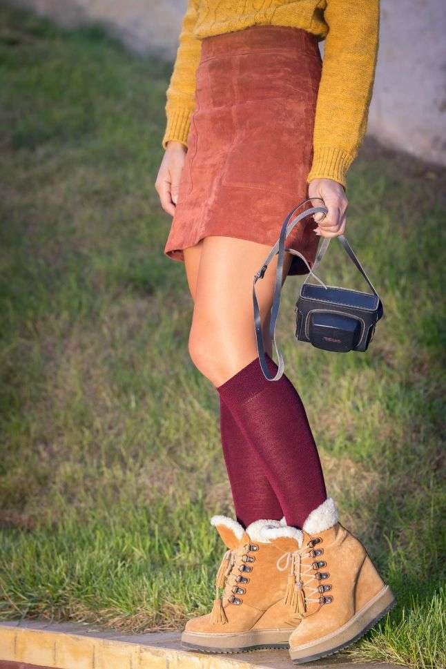 Dokolenice Merino Vuna Bordo